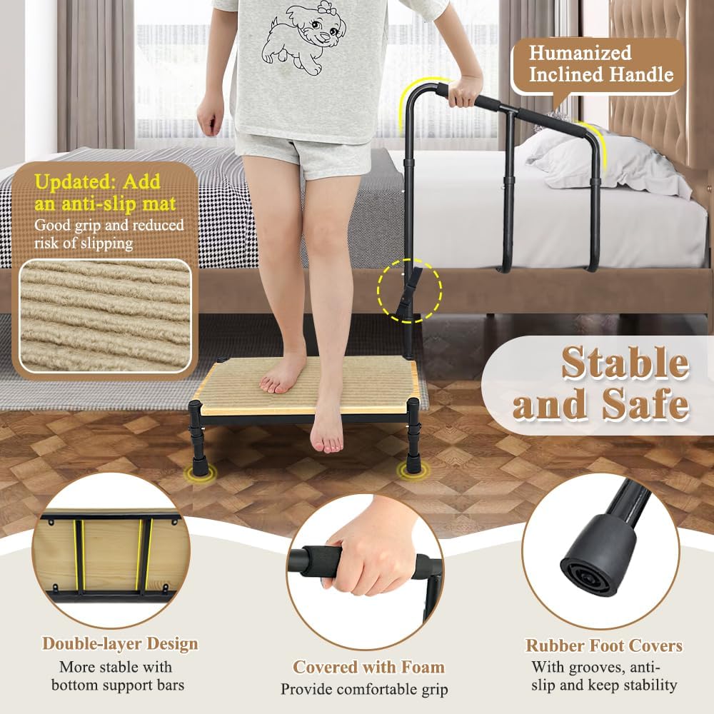 Zelen Bed Steps for High Beds for Adults Bed Assist Rail with Step Seniors Elderly Bed Step Stool with Handle for Seniors Bedside Foot Stools Medical Step Platform Heavy Duty with Straps