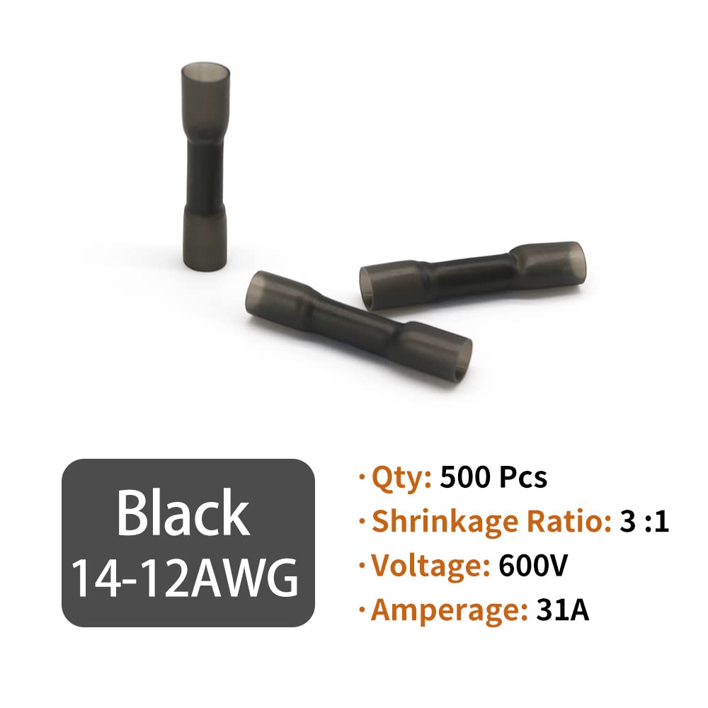 1000 Pcs Blue Heat Shrink Butt Connectors, 16-14 AWG Waterproof Electrical Crimp Wire Splice for Marine, Cable, Wiring