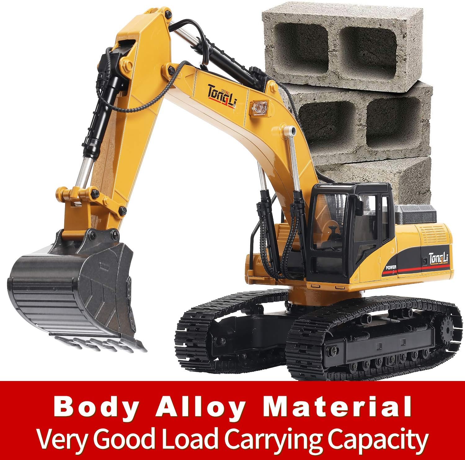 Huina RC Excavator for adults1580 Tongli V4 Full Metal RC Excavator Adult huina 580 Construction Vehicle Professional Remote Control Tractor Toy with 2 Batteries and Decals (V4 Excavator-2Battery)