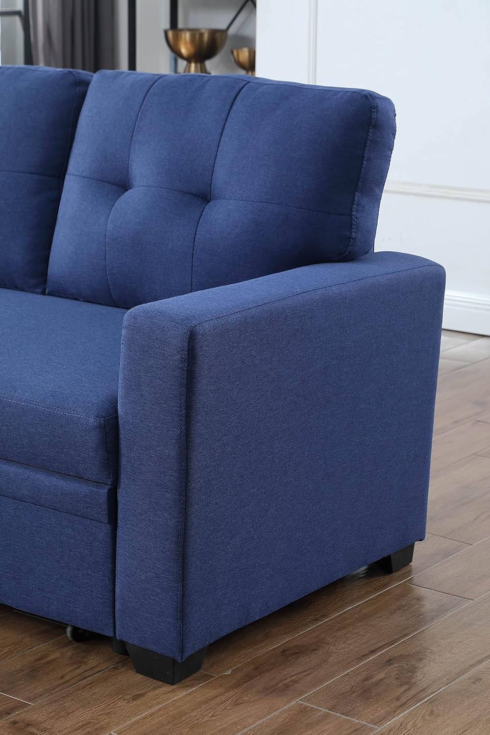 Devion Furniture L-Shape Linen Sleeper Sectional Sofa for Living Room, Home Furniture, Apartment, Dorm Sofabed, Blue
