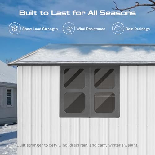 10' x 8' Large Outdoor Storage Shed, Sturdy Metal Building w/Windows & Lockable Doors for Garden, Backyard, Poolside and Lawn, Grey