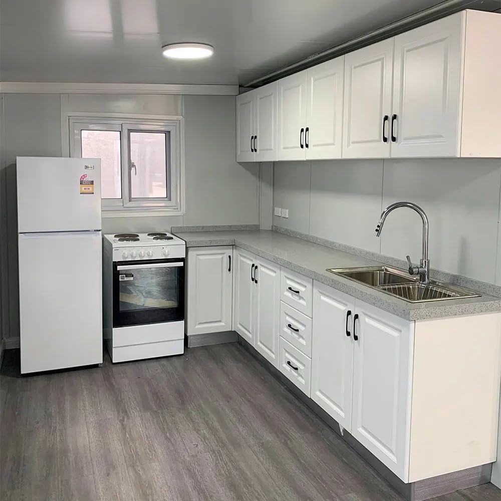 Portable 40ft Expandable House,Prefabricated Mobile Home with 3 Bedrooms,Foldable Tiny House with Kitchen & Living Room,Prefab for Summer House,Guest House,Warehouse,Workshop with Restroom.