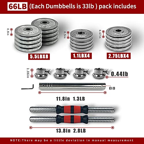 Adjustable Dumbbell Set Home Gym Cast Iron Barbell Sets with Carry Box 44lbs 66lbs 110lbs Office Bedroom Workout Dumbbells for Men and Women