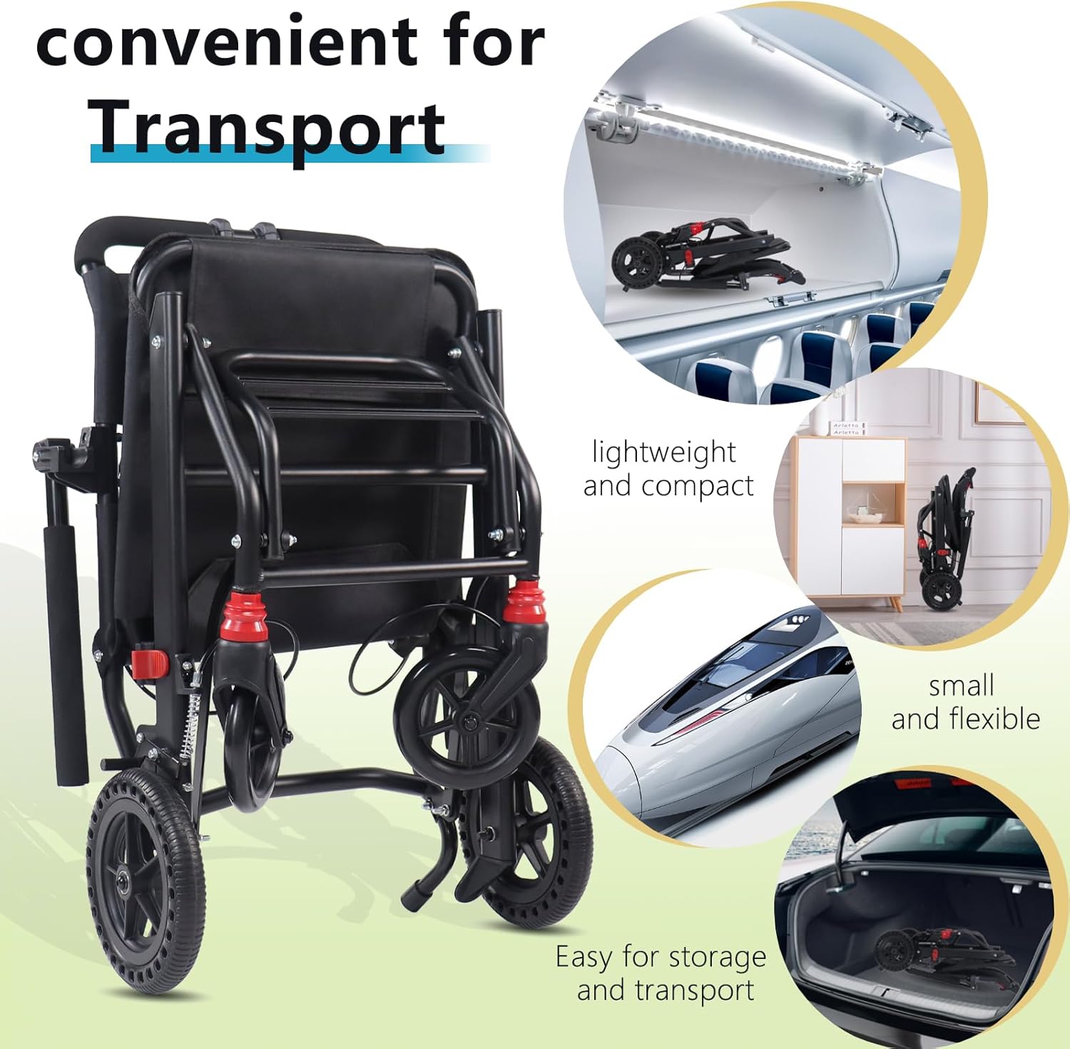 (Only 14lbs) Portable Folding Wheelchair, Travel Wheelchair with handbrake, Ultra-Light Wheelchair for The Elderly and Children (with Bag)