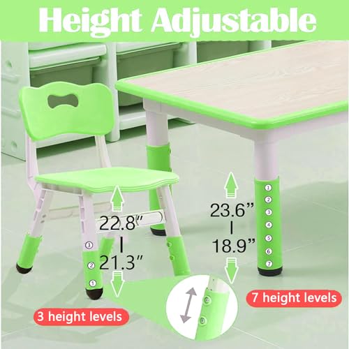 Kids Table and Chairs Set, Height Adjustable Desk with 6 Seats for Ages 2-10,Arts & Crafts Table,Graffiti Desktop, Non-Slip Legs, Max 300lbs, Children Multi-Activity Table for Classrooms,Daycares,Home