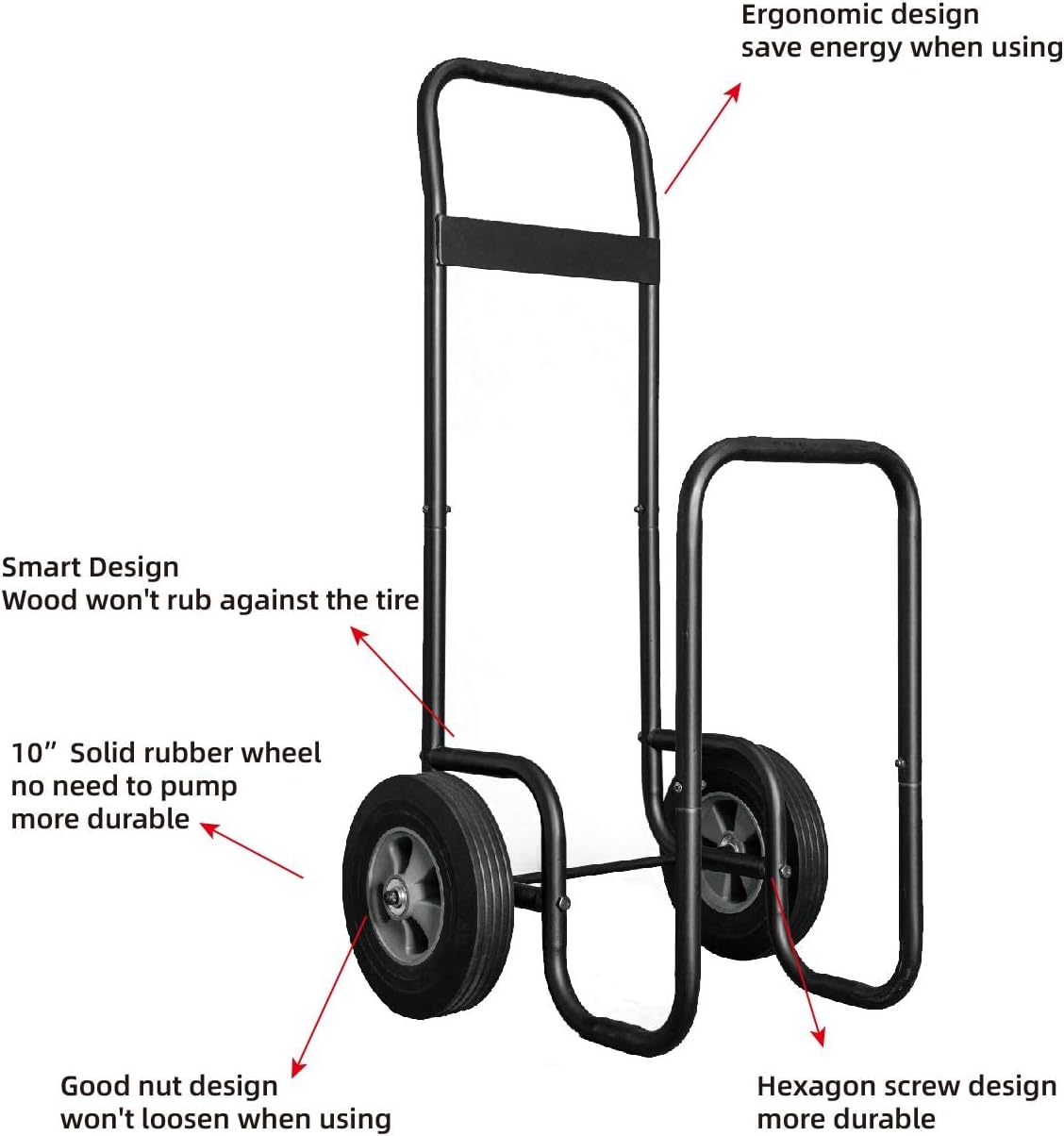 Fire Beauty Firewood Log Cart Carrier, Outdoor and Indoor Wood Rack Storage Mover, Rolling Dolly Hauler