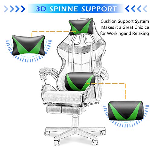 Soontrans White Gaming Chairs with Footrest,Ergonomic PC Computer Game Chair,Home Office Desk Chair with Headrest and Lumbar Support Gamer Chair for Adult