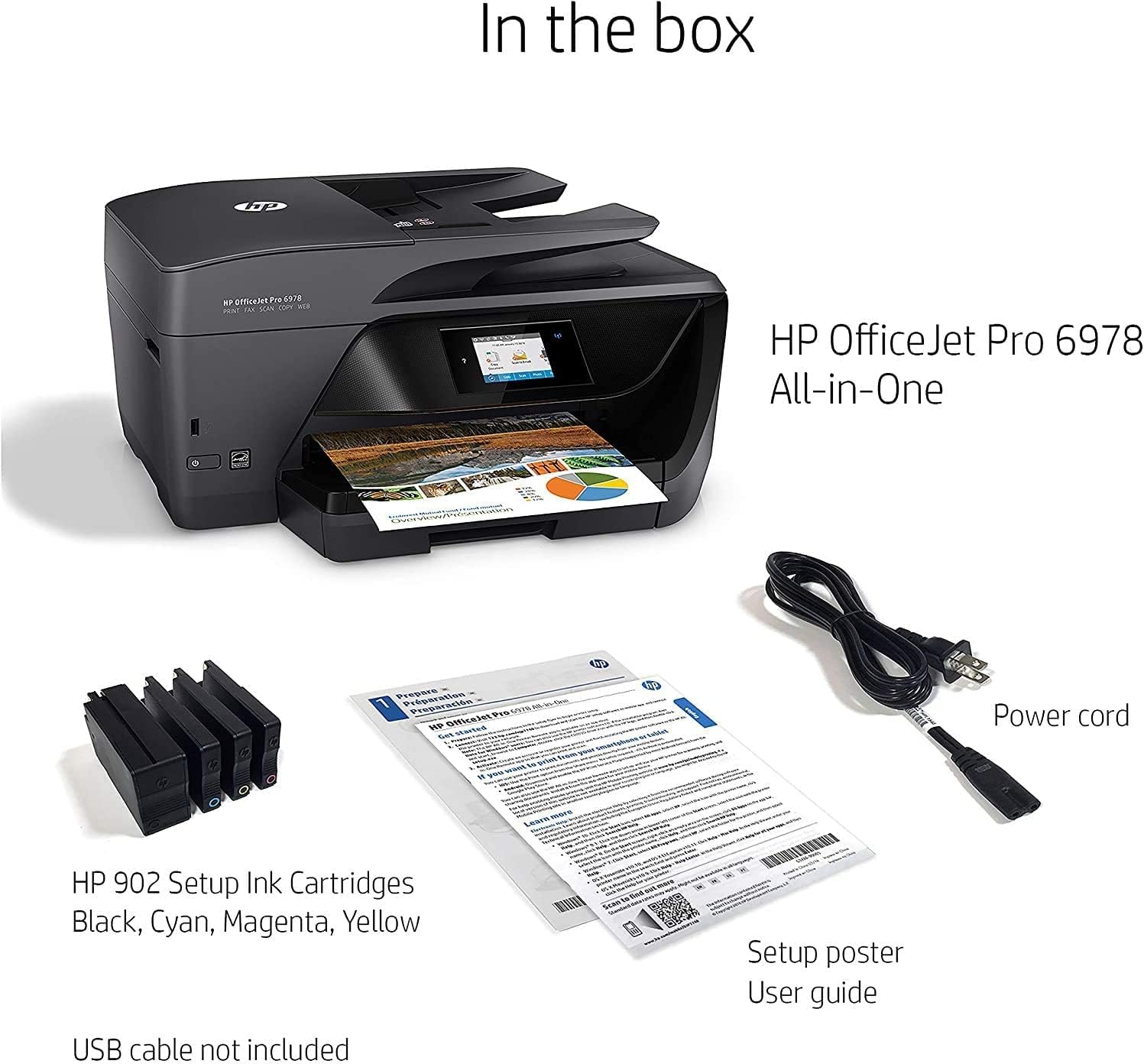 H-P OfficeJet Pro 6978Series Color Inkjet All-in-One Wireless Printer, Scanner, Copier, Fax, Connects with Wi-Fi & USB, with Bools USB Printer Cable
