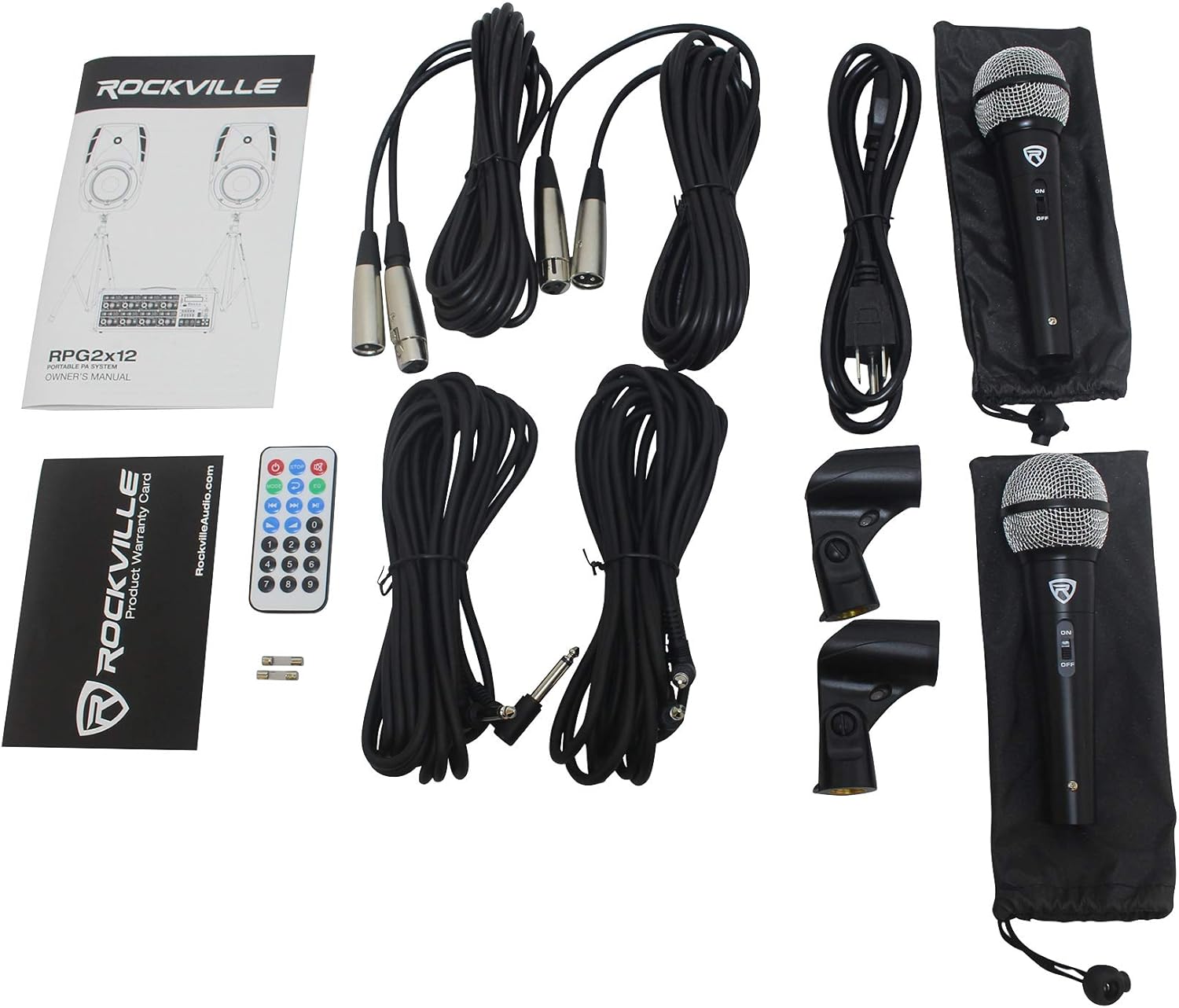 Rockville RPG2X12 Package PA System Mixer/Amp+12" Speakers+Stands+Mics+Bluetooth