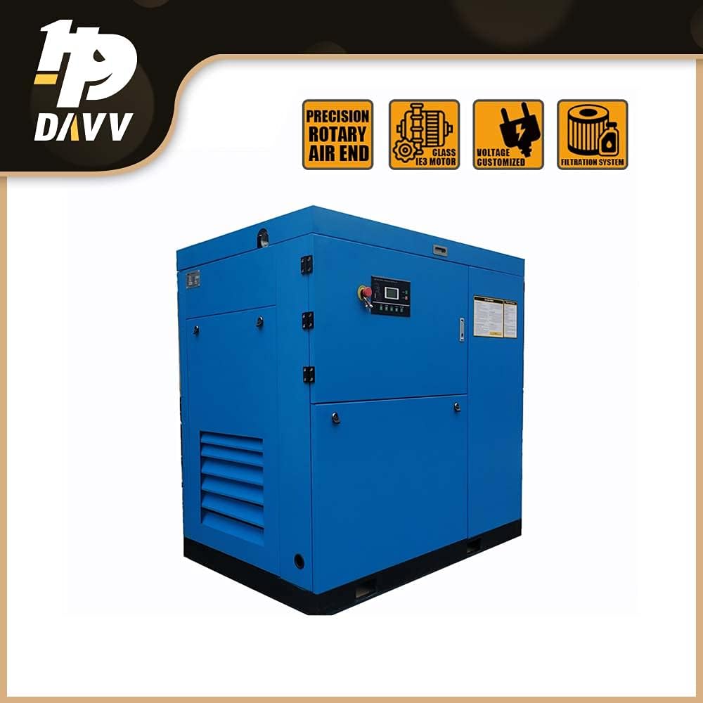 230V 3-Phase Rotary Screw Air Compressor 50HP 37KW - 198CFM@125PSI Base Mount Commercial Air Compressed System Heavy Duty Stationary Industrial Compressed Air Built-in Air Oil Separator - SC3723