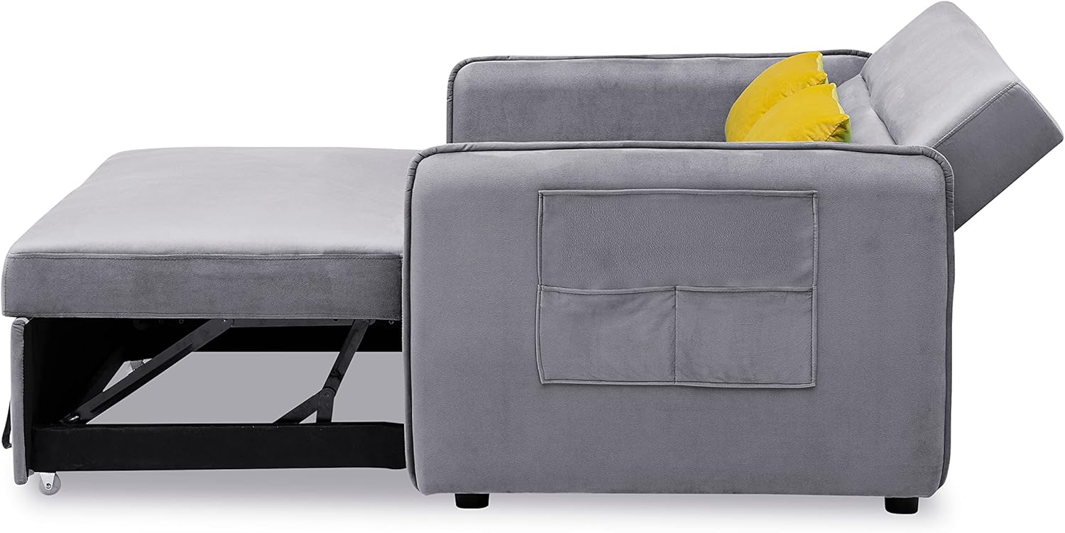 54" Pull Out Sofa Bed with Adjustable Backrest/2 Pillows/Storage Pocket, Velvet Loveseat Sleeper Sofa, Save Space Compact Couch for Living Room and Home Office