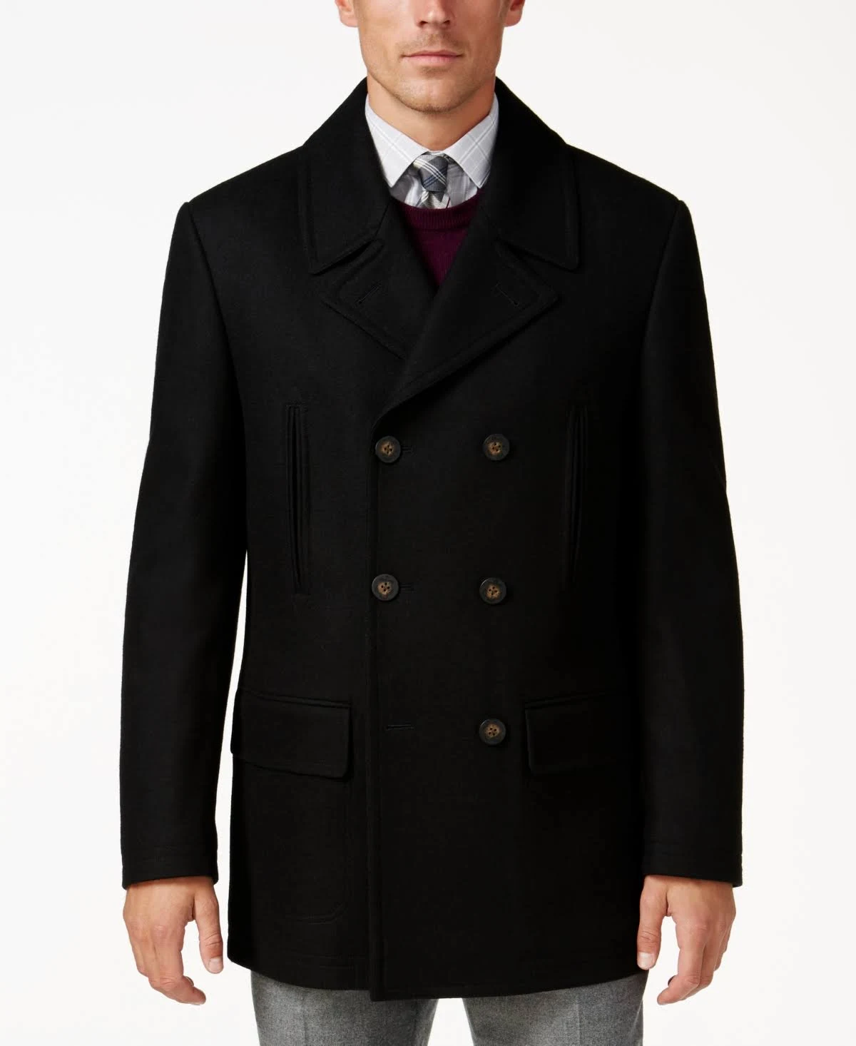 Lauren Ralph Lauren Luke Wool-Blend Classic-Fit Peacoat - Black