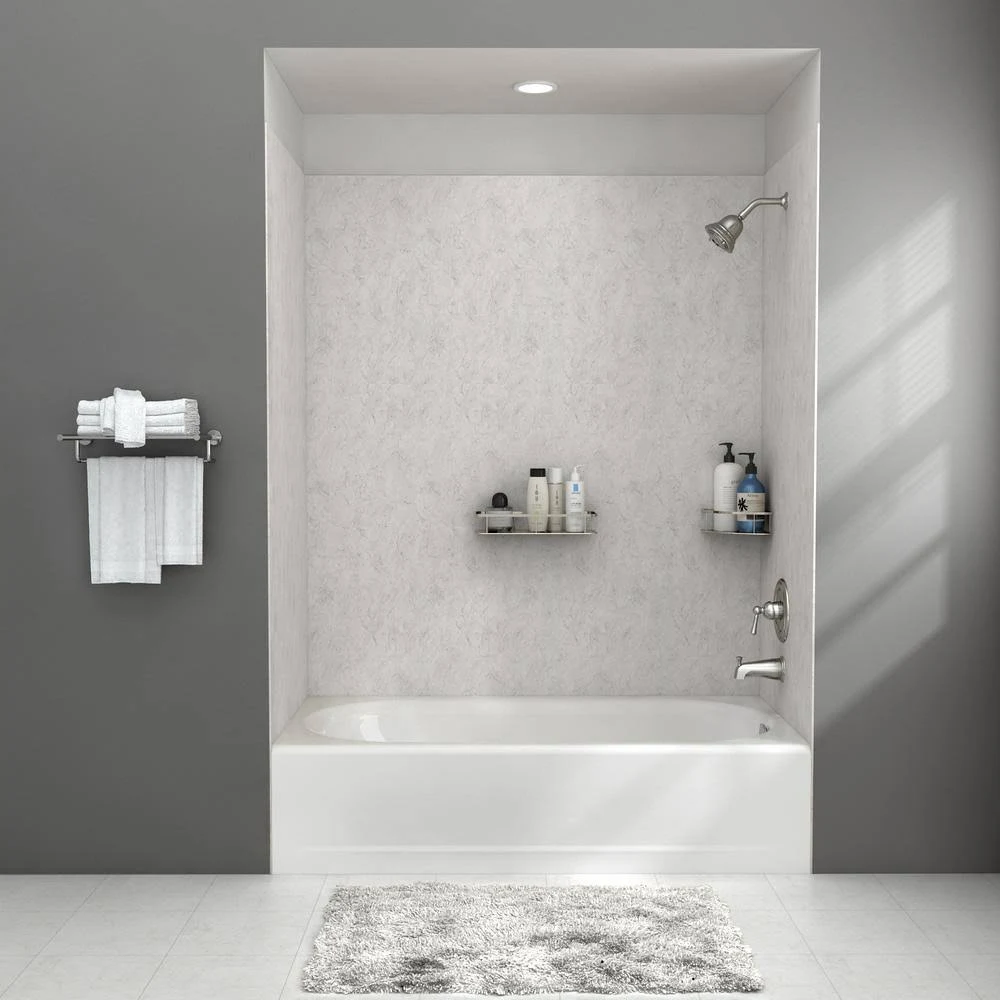 American Standard Passage 32 in. x 60 in. 4-Piece Glue-up Alcove Bath Wall in Platinum Marble