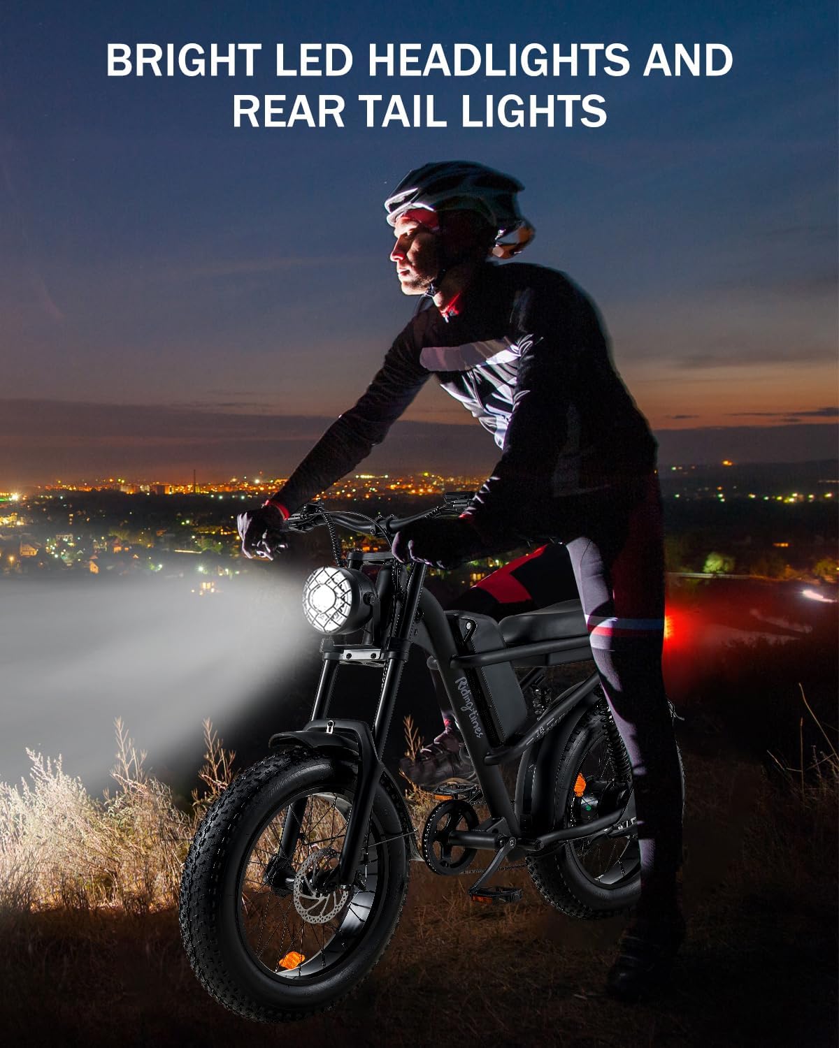 Riding'times Retro Ebike for Adults, 1500W Electric Bike Up to 28MPH & 75Miles, 20 Inch Fat Tire & 6 Layer Full Suspension, 15.6AH Removable Battery, Electric Mountain Bicycle