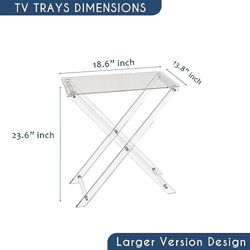TV Tray with 2 Removable Trays Acrylic Folding Tray Table Two Tier Serving Tray Top Foldable Nightstand for Bedroom Kitchen Acrylic Modern Furniture Space Saving Side Table Serving Food Trays