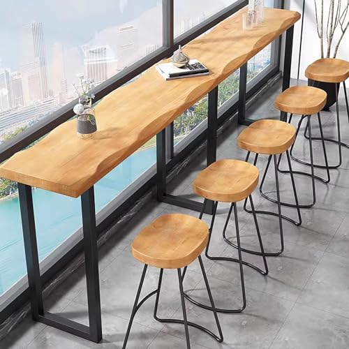 Industrial Bar Counter Table,Solid Wood Bar Top Table Long Narrow Bar Table,Rectangular Bar Height Pub Table Rustic Counter Top Table,Live Edge Kitchen Dining Table,No Stool(47.2", Brown)