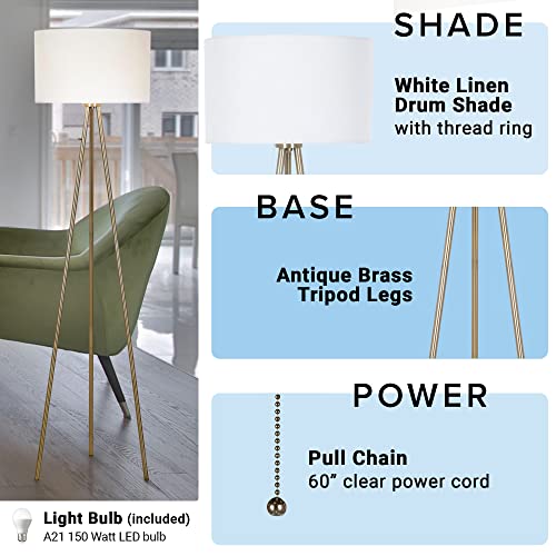 Catalina Lighting 22965-000 Mid-Century Modern Tripod Floor Lamp, Standing Lamp, Living Room Floor Light, LED Bulb NOT Included, 61.25", Antique Brass