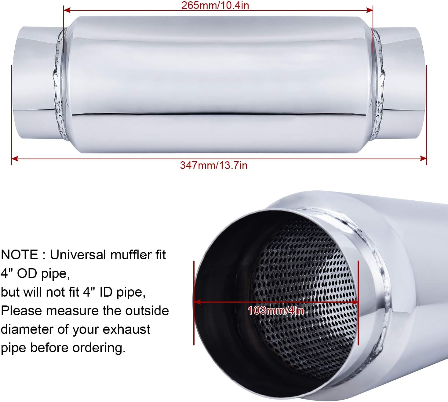 SYKRSS 4 Inlet/Outlet Exhaust Muffler Universal Stainless Steel Straight Through Muffler Pack of 2