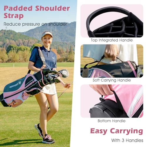 Tangkula 12 Pieces Women’s Complete Golf Club Set Right Hand, Golf Club Package Set with 460CC #1 Driver & #3 Fairway & #5 Hybrid & #5/#6/#7/#8/#9/#P/#S Irons, Putter, Portable Golf Cart Bag