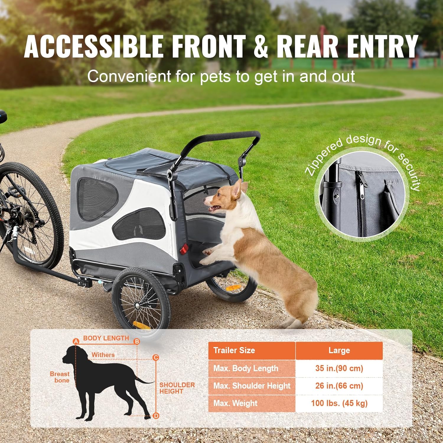 VEVOR Dog Bike Trailer, Supports up to 100 lbs, 2-in-1 Pet Stroller Cart Bicycle Carrier, Easy Folding Cart Frame with Quick Release Wheels, Universal Bicycle Coupler, Reflectors, Flag, Black/Gray