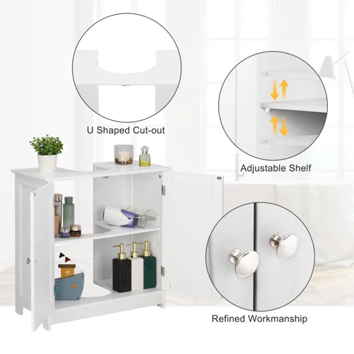 Pedestal Under Sink Storage Bathroom Vanity Cabinet Freestanding Space Saver Organizer with Shelves, White