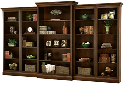 Howard Miller Oxford Tsui Wood Bookcase II 549352 – Saratoga Cherry Finish, Vertical Home Décor, Four Wood Shelves, Five Level Display Case, Adjustable Levelers