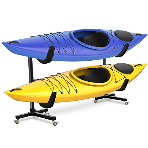 RaxGo Freestanding Kayak Storage Rack, Heavy Duty Storage for Two-Kayak, SUP, Canoe & Paddleboard for Indoor, Outdoor, Garage, Shed, or Dock, Adjustable Height
