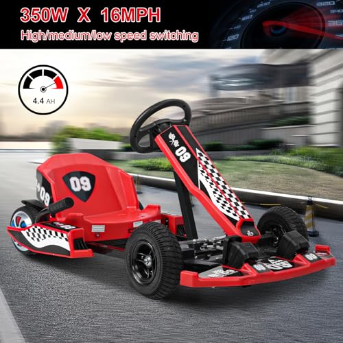 Go Kart for Kids, 36V Electric Go Kart, 350W Kids GoKart, 16MPH 4 Level Adjustable Length DriftKart, Drift/Sports Mode, for Kid Ages 8-12 Shipping from US (Red)