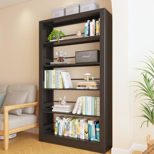 5-Tier Bookshelf, Black Bookcase with Adjustable Storage Shelves, Freestanding Bookcases and Bookshelves, Wide Bookshelf for Home Office, Living Room, Bed Room, Including Book Stopper (Black)