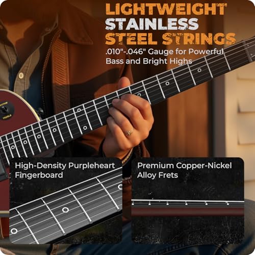 Fesley 39" LP Electric Guitar Kit: Full Size Solid Body Electric Guitars for Beginners with Humbucker Pickups, Poplar Body, Mahogany Neck,22 Frets,6 String Guitar with Gig Bag,Cable,FLP350,Matte,Black