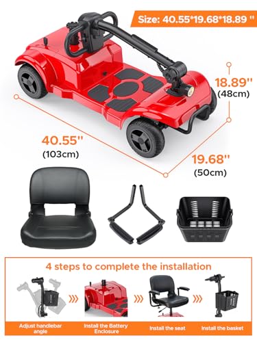 ENGWE Folding 4 Wheel Mobility Scooter,15 Mile Long Range, 250W Electric Powered Mobile Wheelchair for Seniors Adult with Detachable Basket, Front Light (Blue, Large Cushion)