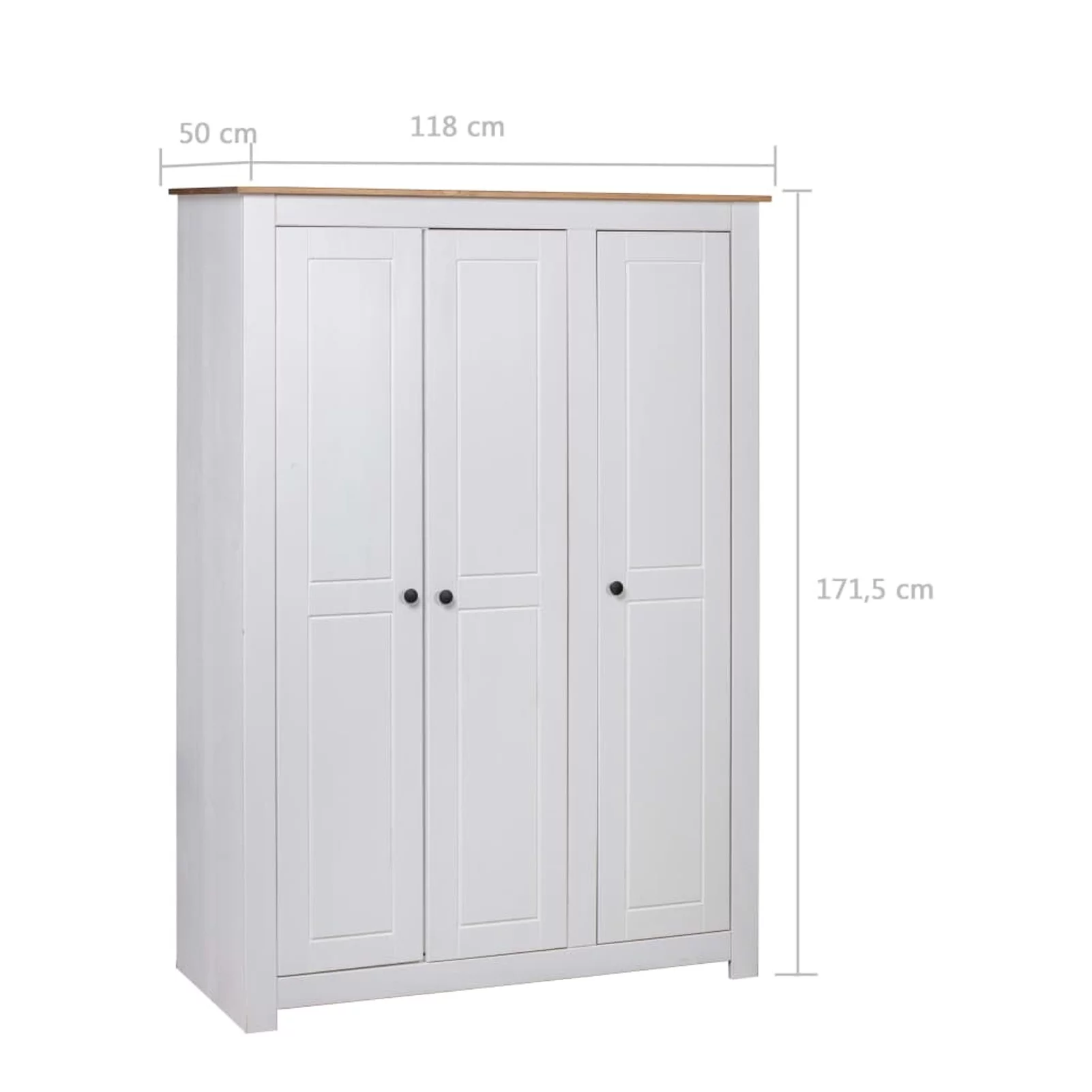 Dcenta 3 Doors Wardrobe with Storage Shelves and Hanging Rod, Pine Wood Clothes Organizer, Wooden Armoire Cabinet for Bedroom, Home Furniture 46.5 x 19.7 x 67.5 Inches (W x D x H)