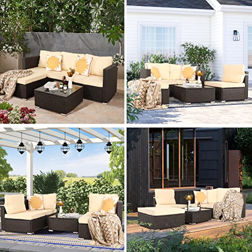 Oversize 5 Piece Patio Furniture Set,Outdoor Sectional Furniture,Patio Conversation Sets,Wicker Patio Furniture Sets,Porch Furniture Set,Outdoor Couch Patio Furniture,Rattan Outdoor Furniture