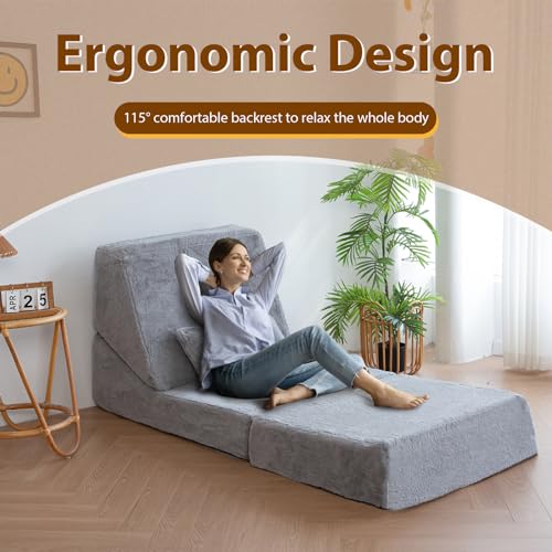 YOSHOOT 3-in-1 Folding Sofa Bed, 7 Inch Convertible Sleeper Chair with Pillow, Fold Out Couch Beds Floor Sofa Lounge for Living Room, Home Office, Playroom