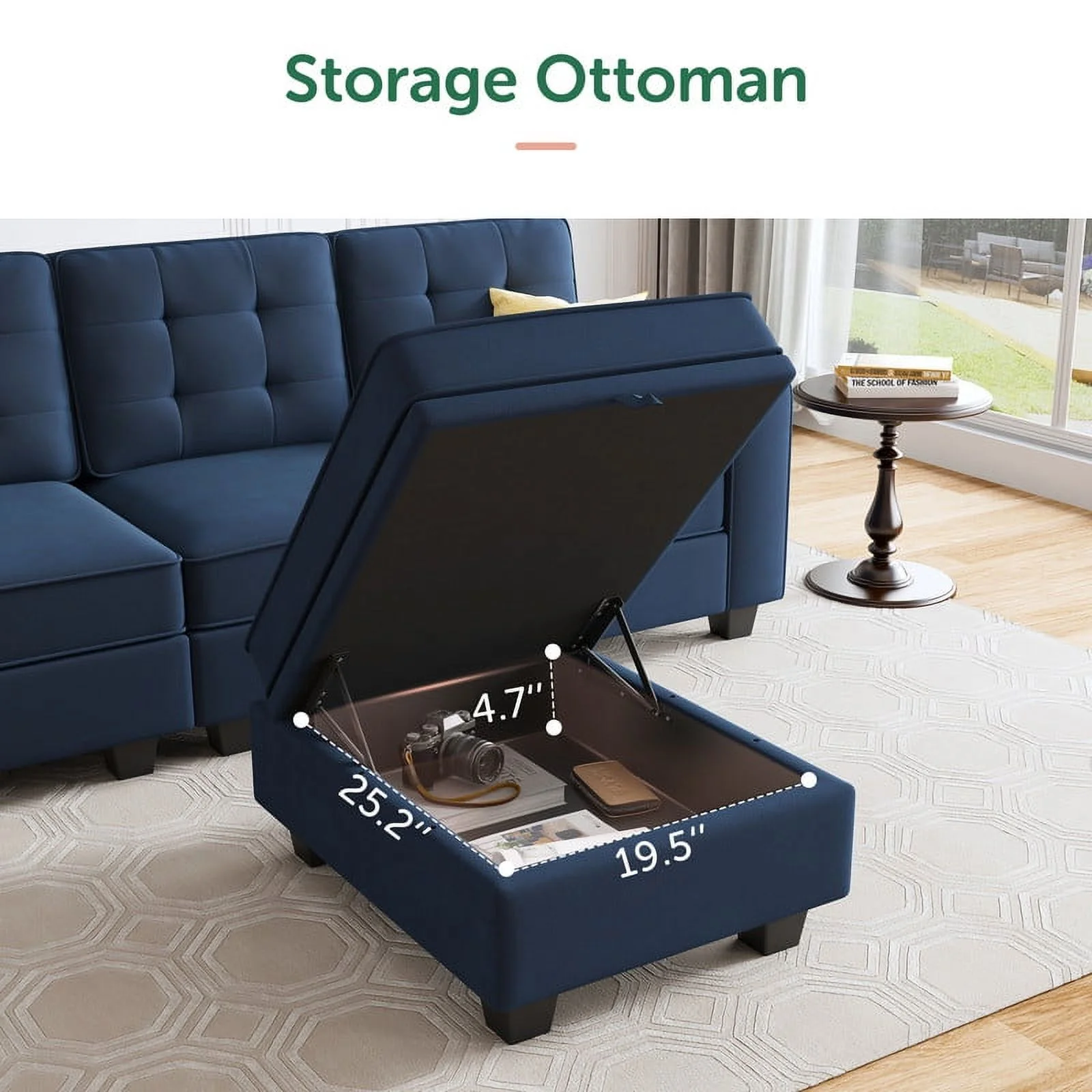 HONBAY Modern U-Shaped Sectional Sofa with Reversible Chaises and Storage Ottomans, Dark Blue