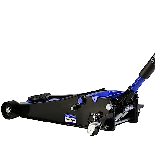 3 Ton/6600 LBS Floor Jack, Low Profile Floor Jack, Steel Racing Floor Jack with Dual Pistons Quick Lift Pump, Hydraulic Floor Jack, Lifting Range 3.3"-18.5" (Blue-Lift 3.3"-18.5" 3 Ton(6,600lb))