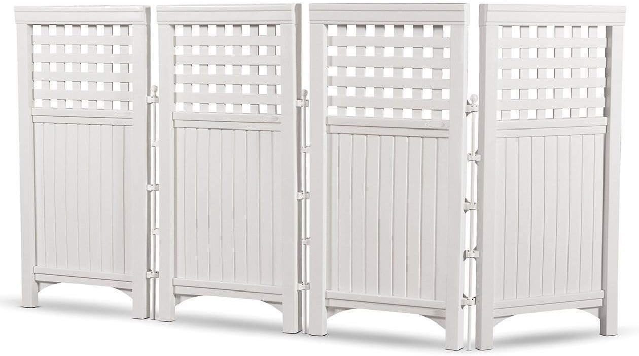 Suncast Outdoor Patio Garden 8 Panel Yard Screen Enclosure Gated Fence, White
