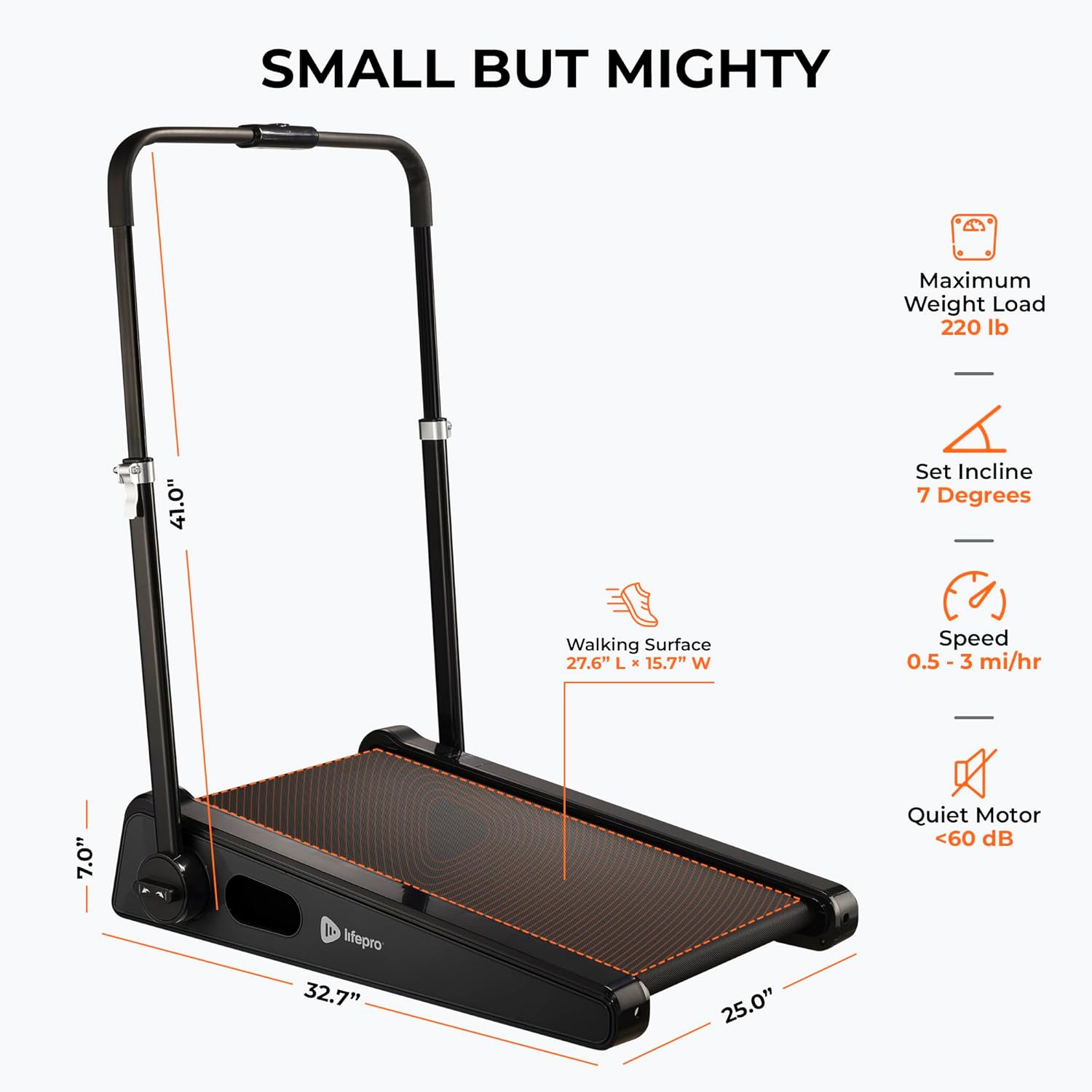 LifePro Smallest Portable Mini Walking Pad with Adjustable Handlebar - Max Speed 3 MPH, Home & Office 30 inch Mini Walking Treadmill, Under Desk Small Work Desk Compact Treadmill, 220 Lbs Max Weight