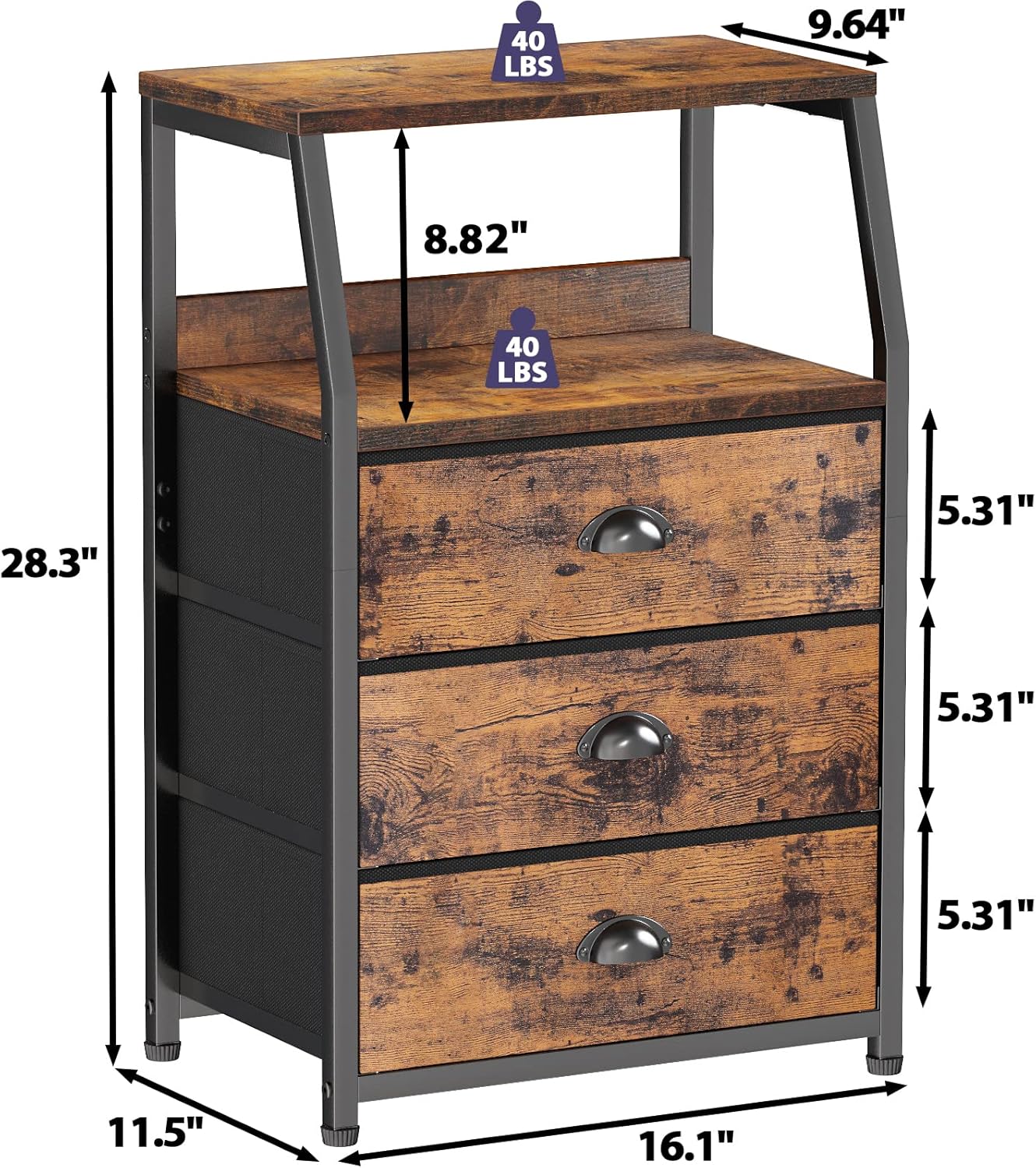 Furnulem Vertical End Table and Nightstand for Bedroom, Wide Dresser with 9 Large Drawers for 55'' Long TV Stand Entertainment Center for Bedroom,Living Room,Closet,Entryway,Sturdy Metal Frame