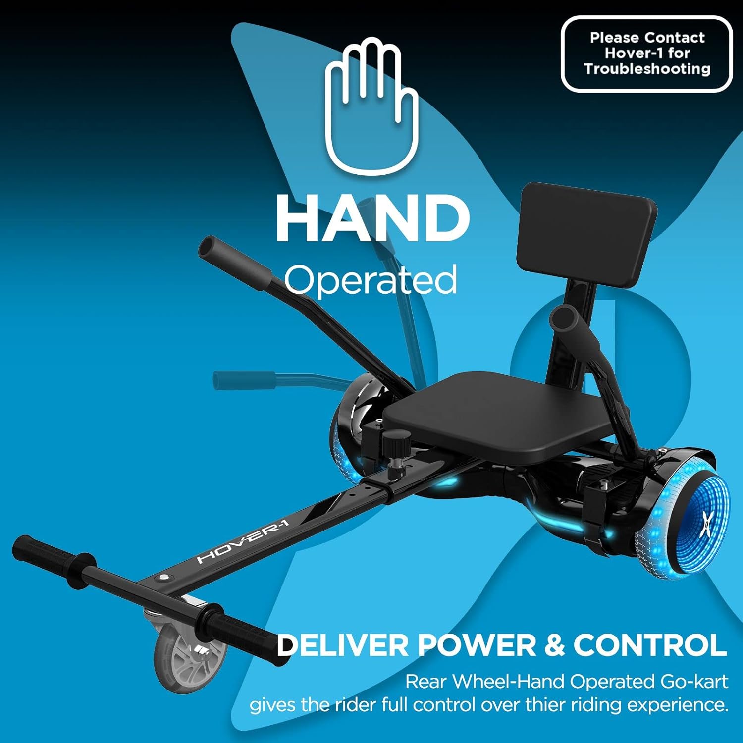 Hover-1 Turbo Hoverboard Combo | Seat Attachment Buggy, 7 MPH Top Speed, 6 Mile Range, 400W Motor (2x 200W), 4.5Hr Charge Time, 220lbs Max Weight, Black