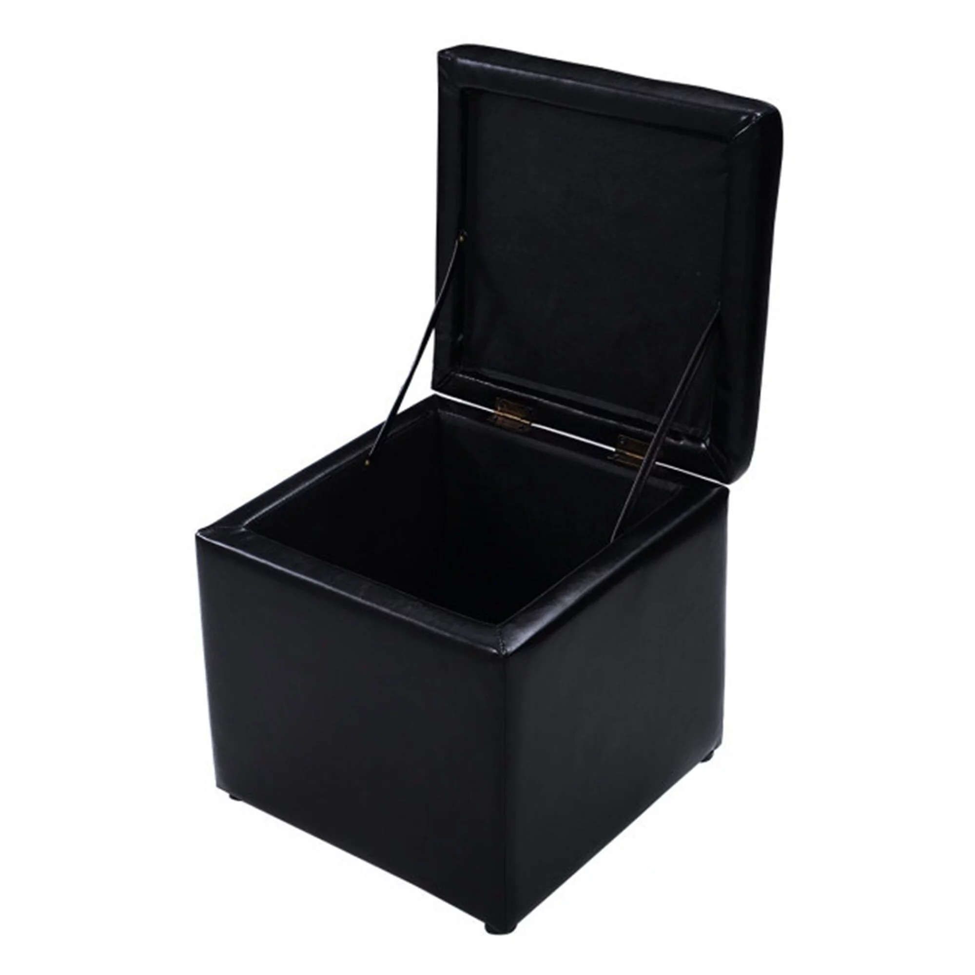 BESTCOSTY Ottoman Pouffe Storage Box Lounge Seat Footstools 16 Inch PU leather Black