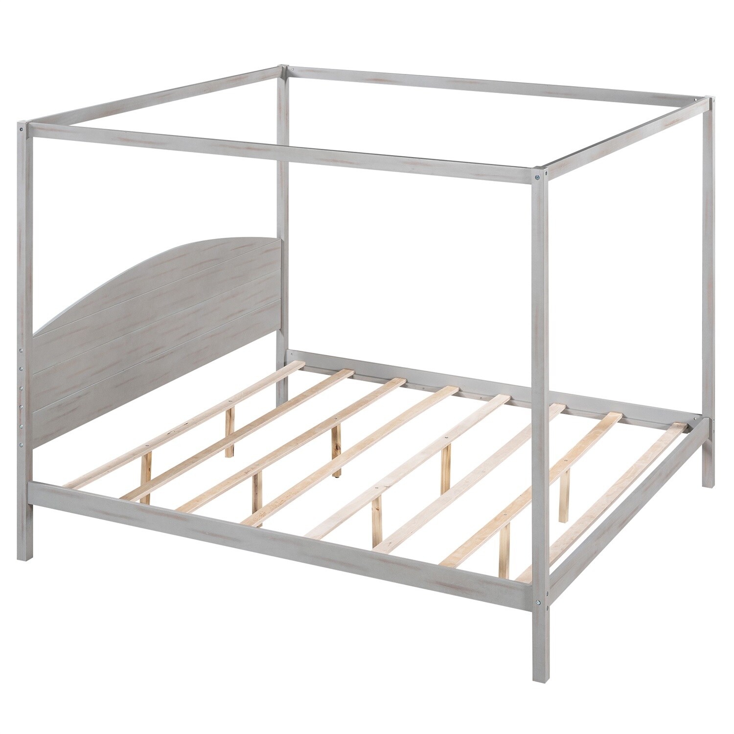MERAX  Canopy Platform Bed with Headboard and Support Legs Grey Wash King