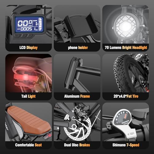 Electric Bike for Adults Q20, 2000/1500W, 37/30MPH,52V 40AH,48V/20AH E-Bike,30-180 Miles Electric Motorcycle, 20" Fat Tire Dirt Bike, UL2849 All Terrain for Mountains, Snow, Sand, Road