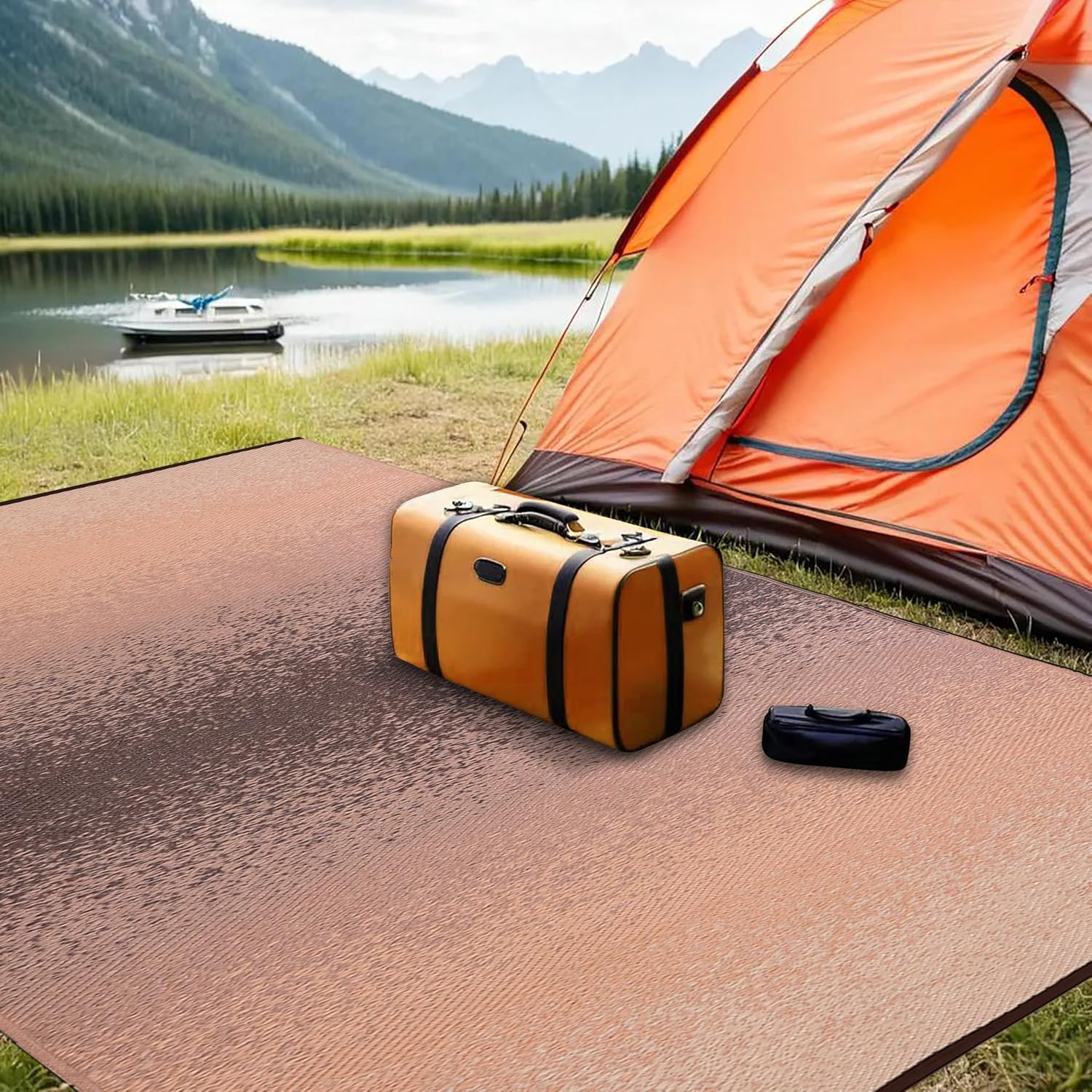 Outdoor Rug - Waterproof, Washable, Reversible, Stain Resistant, Foldable Carpet - Recycled Plastic Large Area Rugs for Patio, RV, Camping, Farmhouse - Murat Beige Brown 8X10 ft