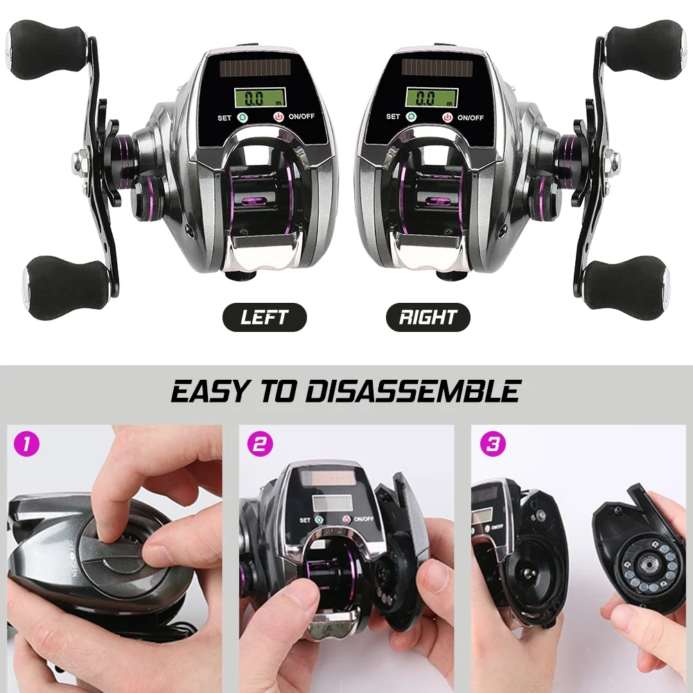 moobody 6+1BB 8.0:1 Ratio Digital Display Baitcasting Reel with Line Counter Solar Charging System High Speed Fishing Reel Tackle Accessories
