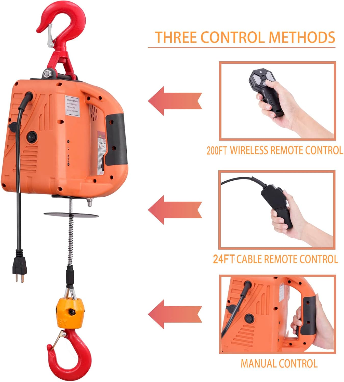 Portable Electric Hoist Winch, 3-in-1 Electric Hoist Winch 1100lb 1500W 110V 120V Power Winch Crane with Remote Control 25 Feet lifting height Lift 16ft/min
