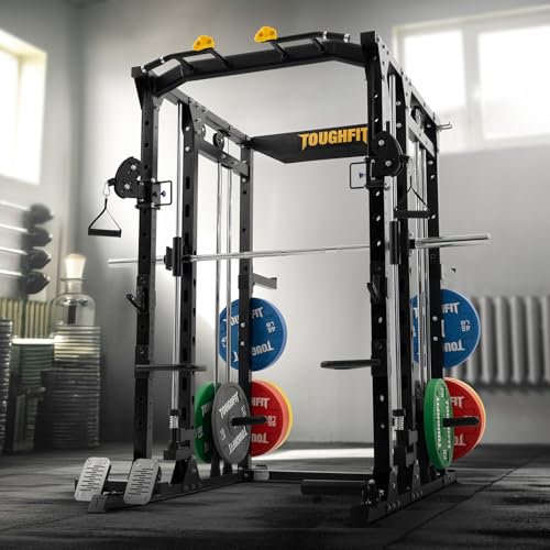 F4 Smith Machine, Power cage with Adjustable Cable Crossover System, All-in-One Squat Rack Training Equipment for Home Gym