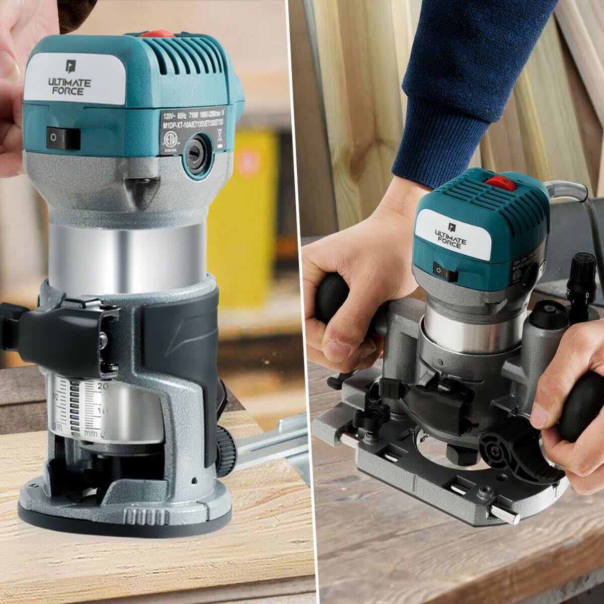 1.25HP Palm Router Kit Variable Speed Woodworking with Plunge Base