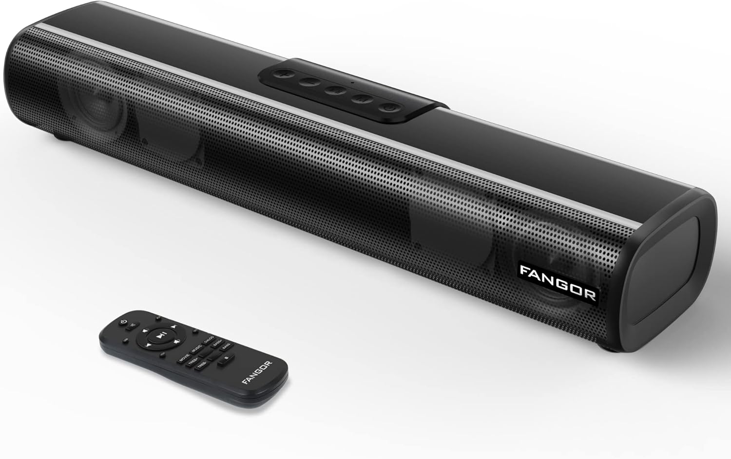 Sound Bar, FANGOR 60W 16-Inch Small Sound Bar for TV, Bluetooth 5.0 Speaker, 3 Equalizer Modes Audio, Bass Adjustable, Built-in DSP, Optical/HDMI/Aux/USB Connection for TV, PC, Projectors