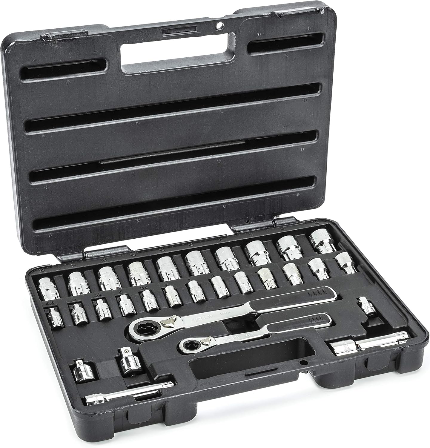 SATA 21-Piece Pass-Thru® Socket Set, 3/8-Inch Drive Metric/SAE Sizes, with a Professional Pass-Thru Design and a Black Storage Case - ST09134SJ
